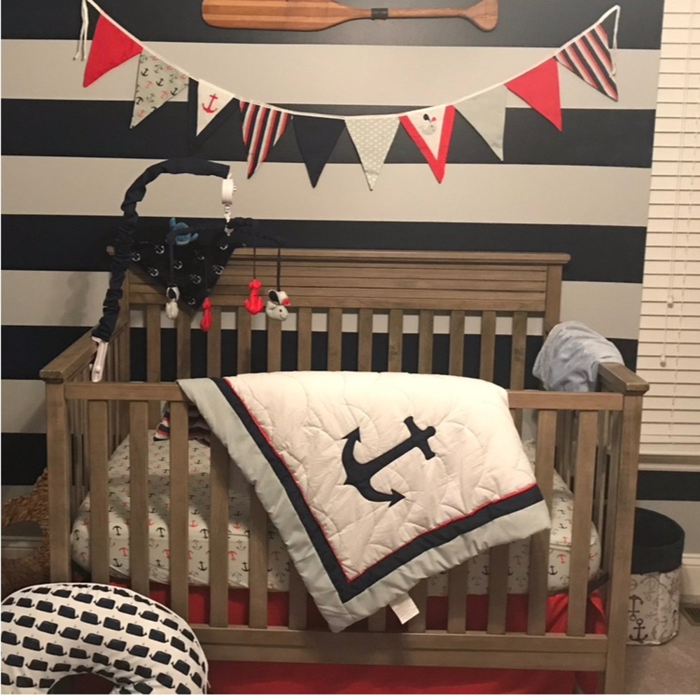 Anchors Away Nautical Crib 5 piece Bedding Set